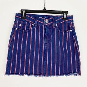 American Eagle Striped Hi-Rise Super‎ Stretch Denim Mini Jean Skirt Women 4